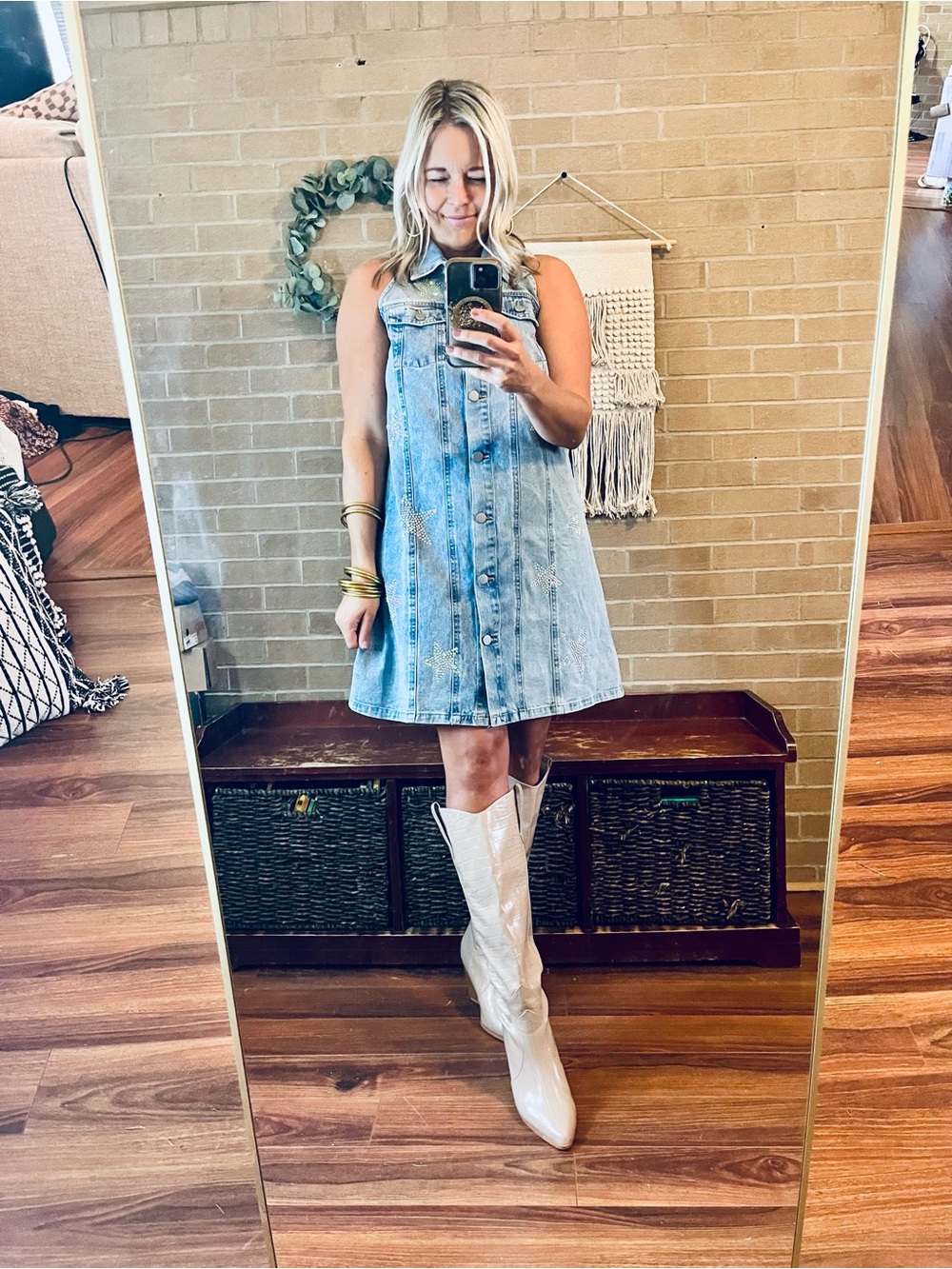 Light Blue Denim Star Halter Mini Dress